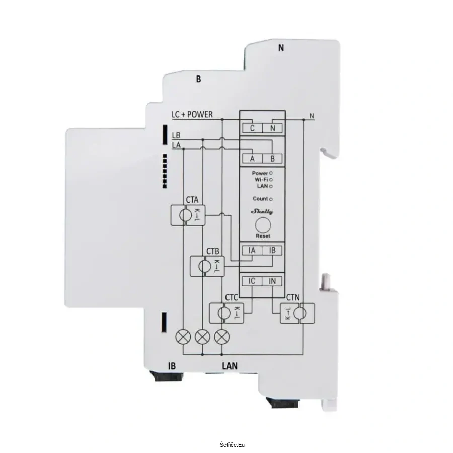 SHELLY PRO 3EM 120A Elektroměr třífázový na DIN lištu
